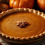 Pumpkin pie with spiced filling and flaky crust.