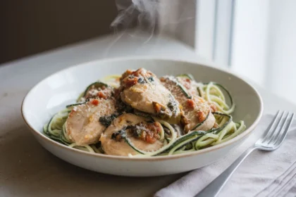 Creamy Tuscan Chicken Zoodles (Keto, 25 min)