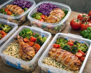 Chicken meal prep for beginners with healthy chicken meals in containers