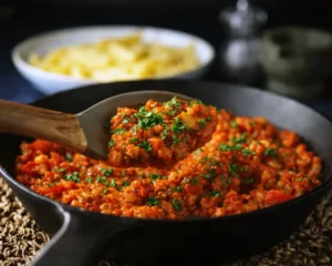 Creamy lentil bolognese vegan dinner