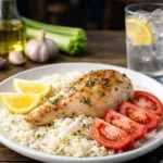 high protein chicken meal prep bowls with rice and vegetables in glass containers