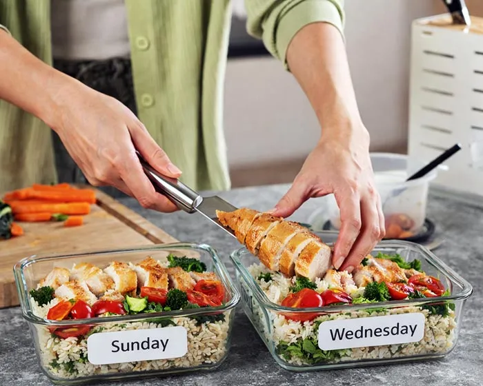chicken meal prep stored in fridge-safe containers for weekly planning