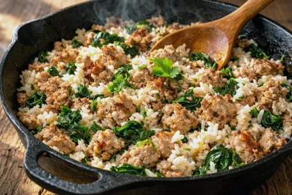 One-Pot High-Protein Turkey & Spinach Rice